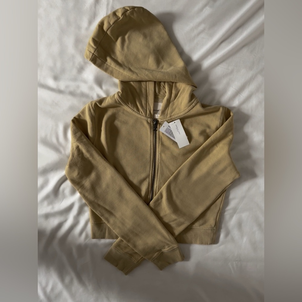 American Eagle Outfitters Cropped Hoodie Jacket in Mustard Yellow